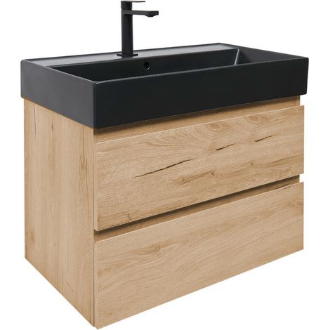 Ensemble meuble avec vasque SAT et mitigeur - B-Way - 2 tiroirs 79x50x45 - chêne mat - Chêne