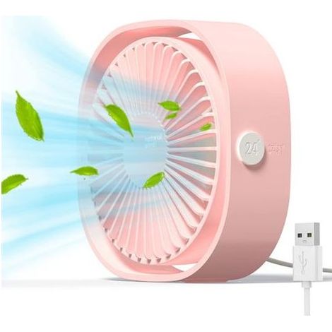Mini-USB-Tischventilator, leise und tragbar, nur über USB betrieben (keine Batterie), 3 Geschwindigkeitsstufen, 360° drehbar für Zuhause und unterwegs, Pink (1/5)