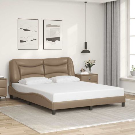 Cadre de lit avec tête de lit 160 x 200 cm en similicuir cappuccino, sans matelas - PANGIVO (1/5)