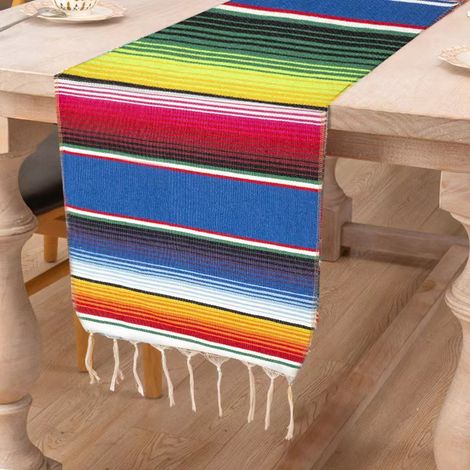 Chemin de table de style mexicain de 108 x 14 pouces, grande décoration pour une fête mexicaine, chemin de table en pur coton