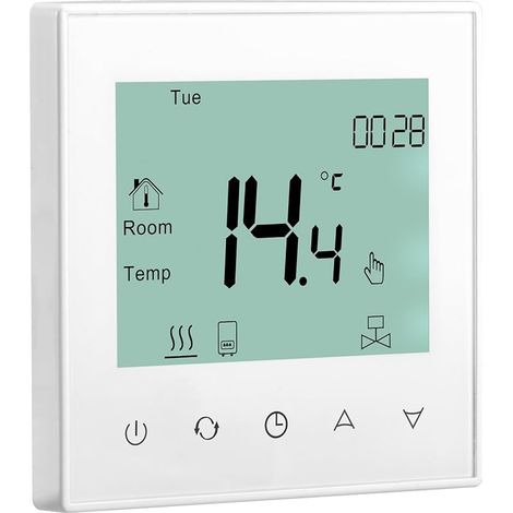 Thermostat de Chauffage au Sol rayonnant numérique, HS-C505, 230VAC 3Amp, Thermostat de Chauffage par Le Sol, régulateur de température, Travail 7 Jours, Verre trempé, Blanc (1/5)