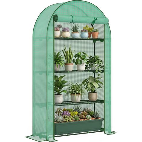 Serra da giardino/da balcone con 4 ripiani, copertura in PE per ortaggi e piante, 105 x 45 x 160 cm, verde
