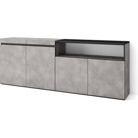 Skraut Home - Credenza, Mobile, Cucina, Madia, mobile ingresso, 200x75x35cm, 4 Porte, grande stoccaggio, Stile moderno, Grigio Cemento (1/5)