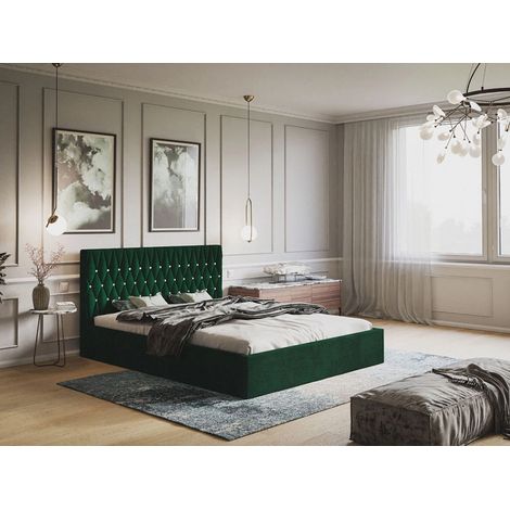 Lit rembourré avec rangement 120x200 velours vert Benny (1/5)