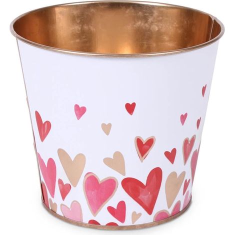 Cache-pot rond en métal blanc à cœurs rouges, diam. 13 x H. 11 cm (lot de 10) (1/3)