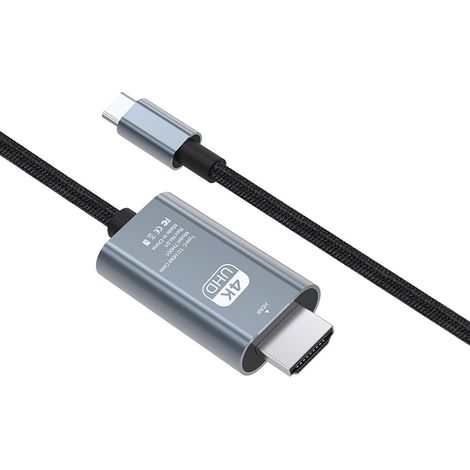 Cable USB-C a HDMI de 2 m - 4K a 30 Hz - Cable trenzado - Adaptador Thunderbolt 3 a HDMI compatible con MacBook Pro/Air, iPhone 15, iPad Pro, iMac, Samsung Galaxy, Chromebook - Aluminio
