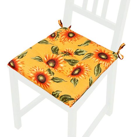 Cuscino Sedia Morbido Universale Girasoli Lacci Per Fissaggio Lavabile Coprisedie 100% Made In Italy - Giallo