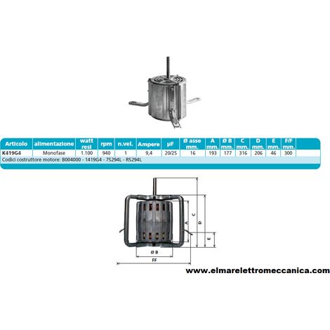 K419G4 1100W 940 Giri Motore Elettrico Monofase Ventilatore Centrifugo Assiale