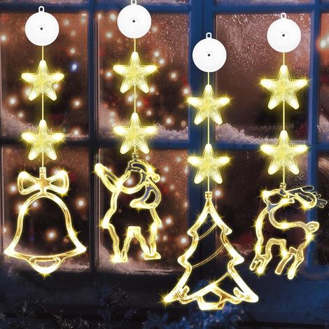 4 Pièces Lumières De Ventouse De Noël, Lumière De Fenêtre Suspendue avec Ventouse, Guirlande Lumineuse LED pour Décoration Intérieure, Fête (1/5)
