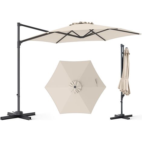 COSTWAY Ombrellone Giardino 290 Cm 300 Cm 3X3 Antivento Esterno Pieghevole Spiaggia Anti Uv Con 6 Stecche Base A Croce Rotazione A 360° Con Manovella Per Giar (1/5)