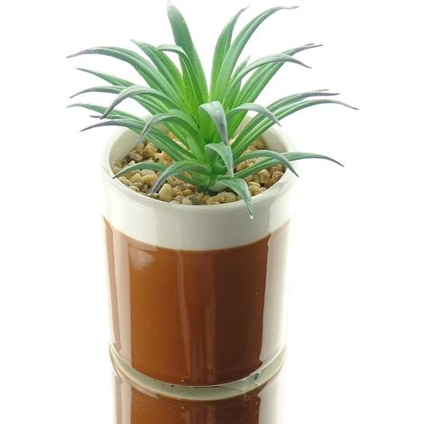 Kaemingk – Mini-succulente artificielle en pot en faïence brun – Hauteur 11 cm