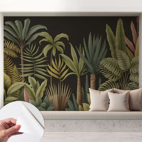 Papier peint adhésif avec colle pour décoration moderne de salon chambre à coucher cuisine et bureau Facile Jungle tropicale 208x146 cm (1/5)