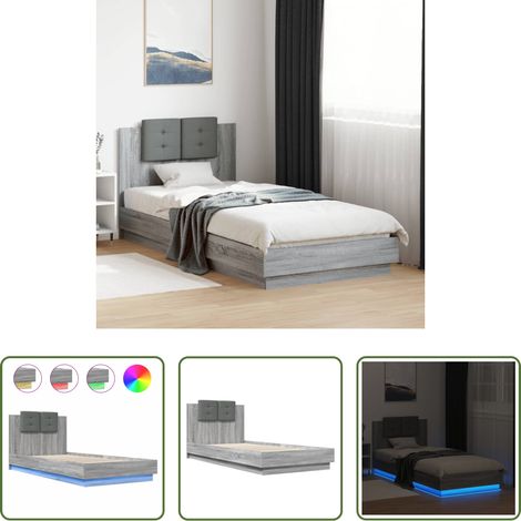 Lits avec tête de lit -  Cadre de lit avec LED sans matelas sonoma gris 90x200 cm (1/5)
