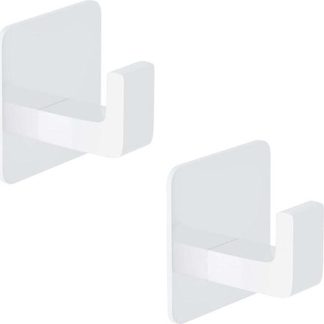 Wandhandtuchhaken aus Metall, Aluminiumhaken, selbstklebender Kleiderhaken ohne Bohren, Küchenhaken, 2er-Pack, weiß