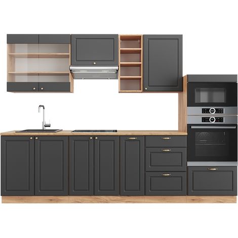Cucina componibile Fame-Line, Antracite Country House/oro Kraft Oak, 280 cm , PL Rovere, Vicco