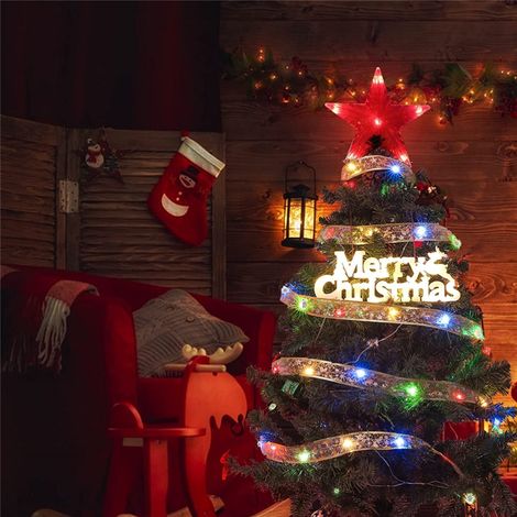 1 rouleau de ruban lumineux décoratif LED pour sapin de Noël, guirlande lumineuse satinée à confettis, ruban argenté, 10 mètres, 100 lumières (1/5)
