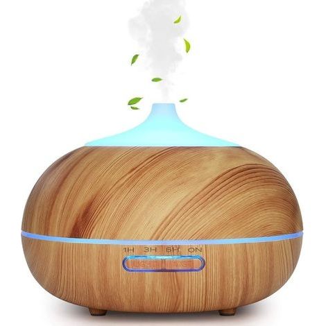300ML Diffuseur Huiles Essentielles Electrique, Humidificateur d'air Ultrasonique Arrêt Automatique / 7 Lumières de Couleur / 3 Réglages de Minuterie, Bureau, Chambre, Yoga, Grain de Bois Clair (1/5)