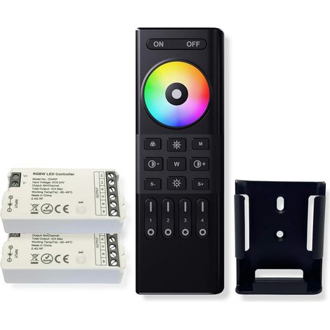 Contrôleur LED sans fil 2,4 G avec télécommande RF, 2 contrôleurs LED RGBW + télécommande 4 zones de contrôle de groupe DC5 V-24 V 5 fils SMD COB RGBW LED bandes lumineuses à variation de (1/5)