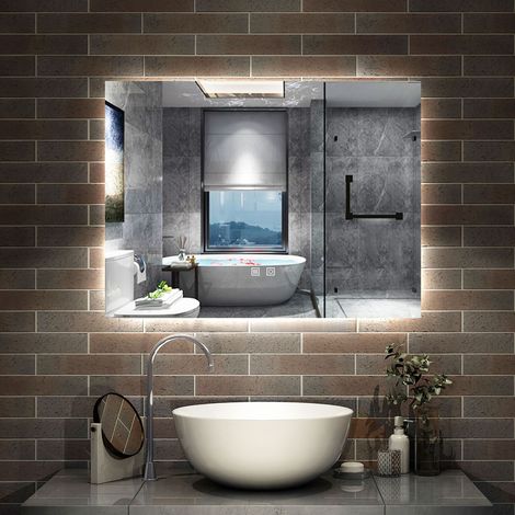 AICA Miroir de salle de bain rétro-éclairé 80x60cm, 3 Colours et Anti-Buée et Mémoire et Dimmable (1/5)