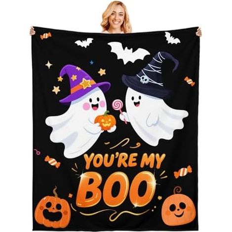 Couverture d'Halloween pour homme et femme, couverture en flanelle confortable pour canapé, 127 x 152,4 cm (1/5)