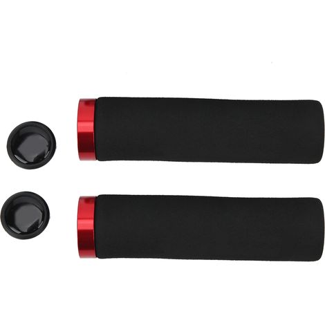 Guidon de vélo amortisseur confortable VTT antidérapant en mousse (poignées noires avec bagues de verrouillage rouges) (1/5)