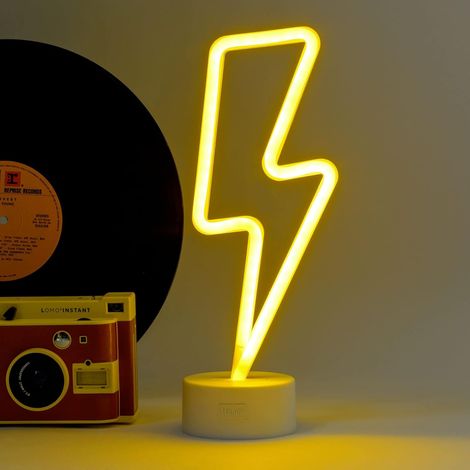 Lampe LED néon, 31 cm de hauteur, motif éclair, double alimentation (câble USB inclus, piles vendues séparément), lampe de bureau, éclairage multicolo