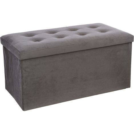 Puf Plegable Doble Lysandre Estilo Contemporáneo en Terciopelo Color Gris con Tapa 76x38 cm (1/5)