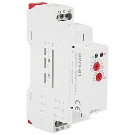 Relais à Retardement - GRT8-B1 AC/DC12-240V Relais Temporisé Multifonction, Mini Relais de Temporisation - M1 Montage sur Rail DIN 10 Fonctions Indicateurs LED pour Équipement Industriel (1/4)