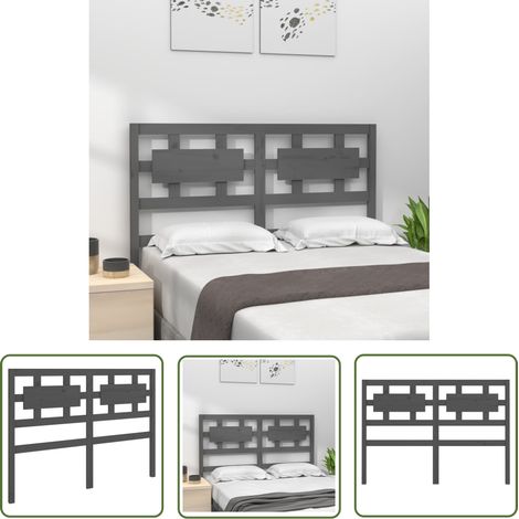 The Living Store Tête de lit Gris 205,5x4x100 cm Bois massif de pin - Tête De Lit - Tête De Lit Bois - Tête De Lit Grise - Meuble Chambre - Mobilier Chambre (1/5)