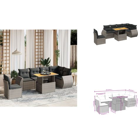 Salon de jardin avec coussins 7 pcs gris résine tressée - Ensemble Salon De Jardin - Meuble Extérieur - Résine Tressée - Rotin Synthétique - Table Extensible (1/3)