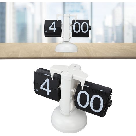 Automatischer Wecker im europäischen Stil aus Edelstahl 304 mit klarem Retro-Design, ideal fürs Wohnzimmer. Kleiner automatischer Aufzug, 12-Stunden-Anzeige, weißes Gehäuse und schwarze Zifferblätter. (1/5)