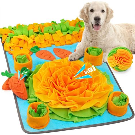 1 tapis de fouille pour chiens, grand format 101,6 cm × 70 cm, en polaire lavable, avec jouets interactifs intégrés, pour stimulation olfactive et recherche naturelle de nourriture (1/5)