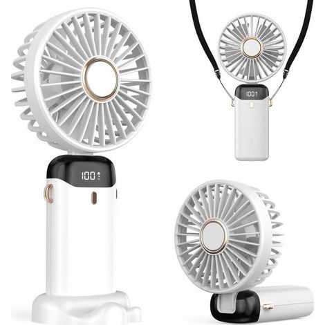 Ventilateur portable rechargeable, mini ventilateur alimenté par batterie 5000 mAh, 5 vitesses et affichage LED, ventilateur de table longue durée pour bureau, chambre, activités de plein air et voyag (1/5)