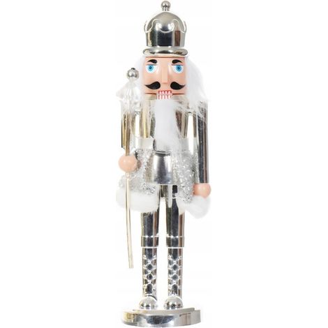 Figura decorativa navideña Schiaccianoci plateada 28 cm