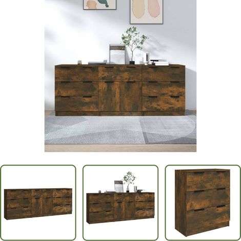 Armoire multifonction -  Buffets 3 pcs Chêne fumé Bois d'ingénierie (1/5)