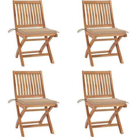 4 pcs Chaises pliables de jardin avec coussins, Chaises de jardin à dîner, Fauteuils de jardin Teck solide BGT69938 (1/5)