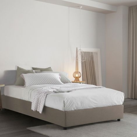Talamo Italia Quadratisches und halbes Bett Rebecca, Containerbett mit Stoffbespannung, 100% Made in Italy, Frontöffnung, inklusive Matratze 120x200 cm, Turteltaube (1/5)
