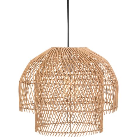 Pegane – Suspension luminaire en métal noir et rotin naturel – Diamètre 38 cm – Hauteur 30 cm – Câble 80 cm – Lumière tamisée (1/4)
