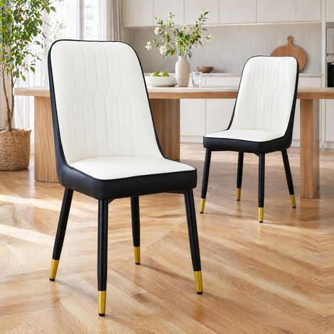 Set di 2 sedie da pranzo moderne in PU nero e bianco con gambe in metallo nero DESVIAE (1/5)