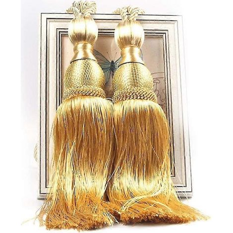 Paire de pinces à rideaux à pompons, décoration de fenêtre, pompons boules, pinces à corde (dorées) (1/4)