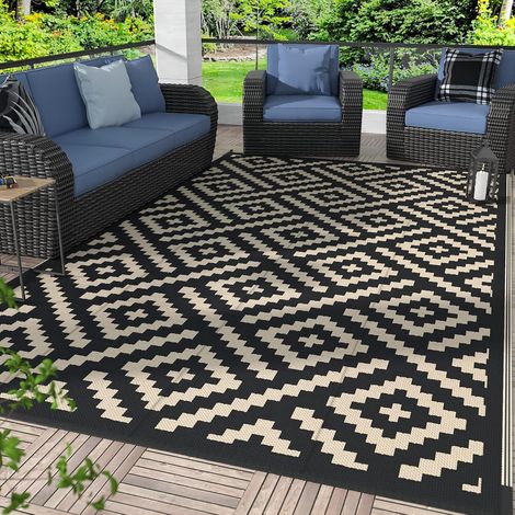 Tapis moderne 140 x 200 cm – Motif géométrique abstrait style bohème – Décoration pour salon, chambre et espace extérieur (1/5)