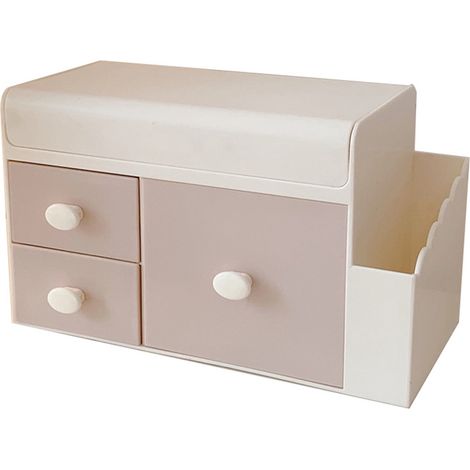 Boîte de rangement bureau tiroir design, grande capacité décorative simple, housse anti-poussière soins visage rose clair avec stickers (1/5)