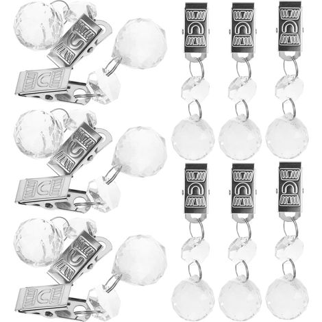 12pcs Clips de Poids pour Rideaux et Nappes en Cristal avec Pendentifs Goutte d'eau, Métal Robuste, Usage Polyvalent la Maison L'hôtel (1/5)