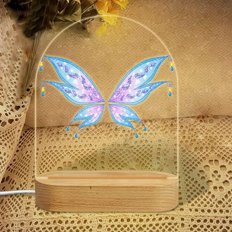 Veilleuse en forme d'arc avec papillon à ailes de fée bleu-violet Lampe LED 7 couleurs Décoration chambre enfant Cadeau baby shower (1/5)