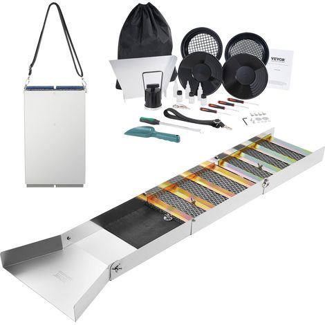 Kit d'Orpaillage Portable 23 Pièces Rampe d'Orpaillage 127 cm en Aluminium Résistant avec Bâtée Tamis Pipettes Pelle et Sac de Transport Sluice pour Mineur Prospecteur d’Or Jardin Rivières (1/5)