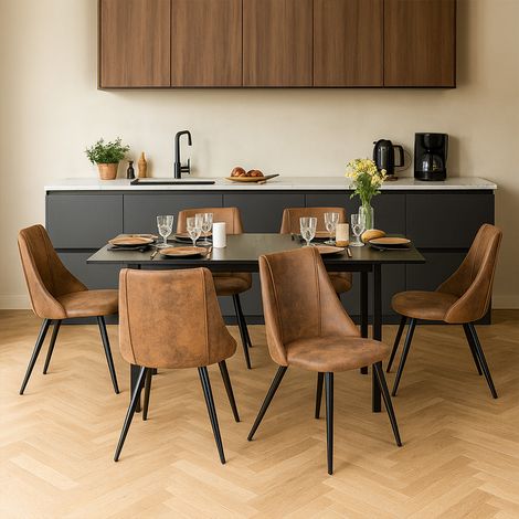 Meubles Cosy SMEG Pack de 6 sillas de comedor industriales, tapizado en ante sintético (1/5)