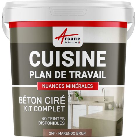 Béton ciré cuisine, plan de travail, crédence, évier sol et mur revêtement mural décoratif kit complet - 2 m² (en 2 couches) Marengo Brun - ARCANE INDUSTRIES
