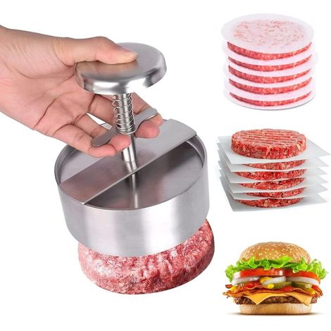 304 Stainless Steel Hamburger Press, Adjustable Ground Beef Burger Press, Non-Stick Ground Beef Mold for Parties and Barbecues (1/4)