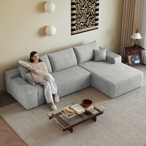 Canapé angle modulaire sans structure 270 cm méridienne L, moderne assise profonde sans montage compressé, salon chambre appartement, coloris gris (1/5)