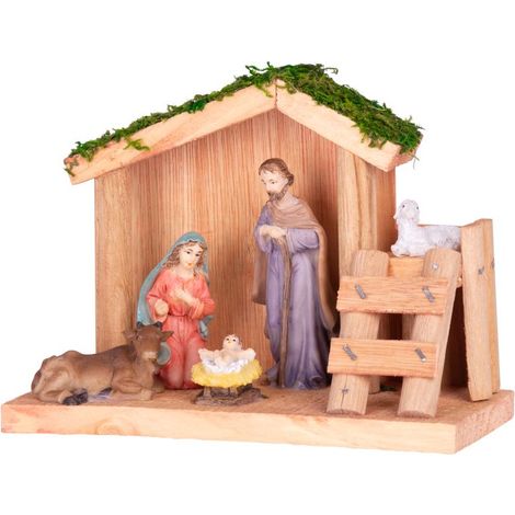 Dekoration MagicHome Weihnachten, Krippe, Holz, Polyresin, 15 cm (1/2)